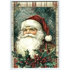 Vintage Christmas Santa Claus Lithograph Postcard 5.5x4 Inches